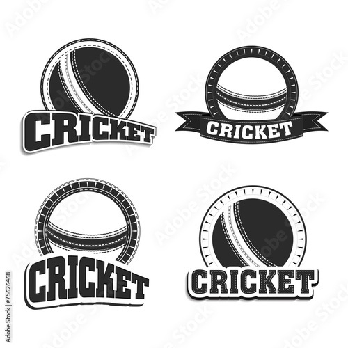 Stylish badge design with ball for cricket sports concept.