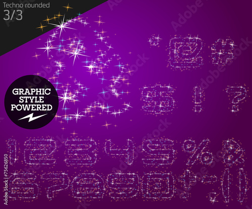 Vector christmas font characters of a shining stars. Style
