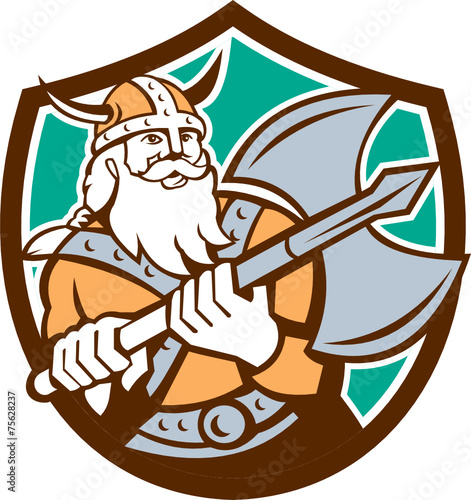 Viking Raider Barbarian Warrior Axe Shield Retro