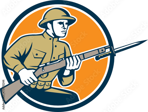 World War One Soldier American Retro Circle