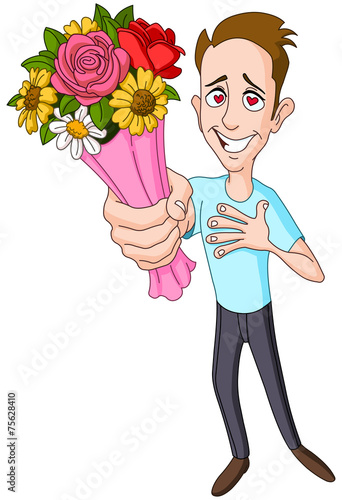 Man giving flower bouquet
