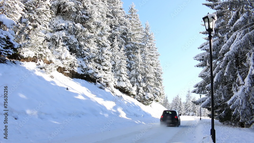 Icy and snowy road on the mountain Icy and snowy road on the mountain