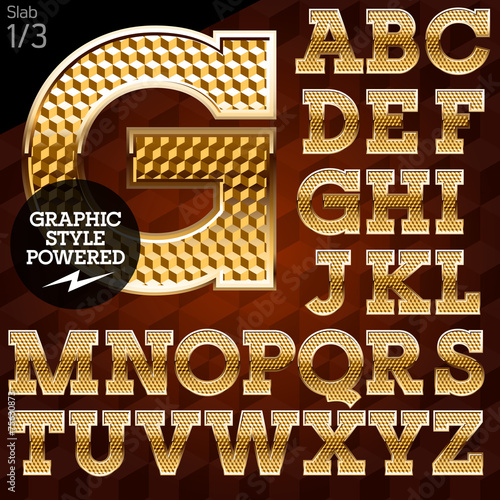 Shiny font of gold and diamond vector illustration. Slab