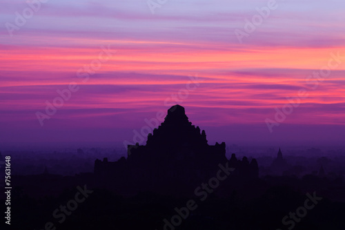 Sunset in Bagan Archaeological zone, Myanmar.