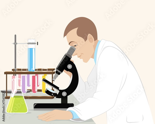 Scientist with microscope