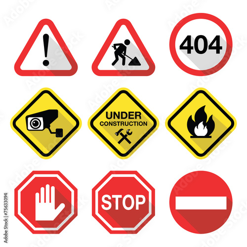 Warning signs - danger, risk, stress - flat design