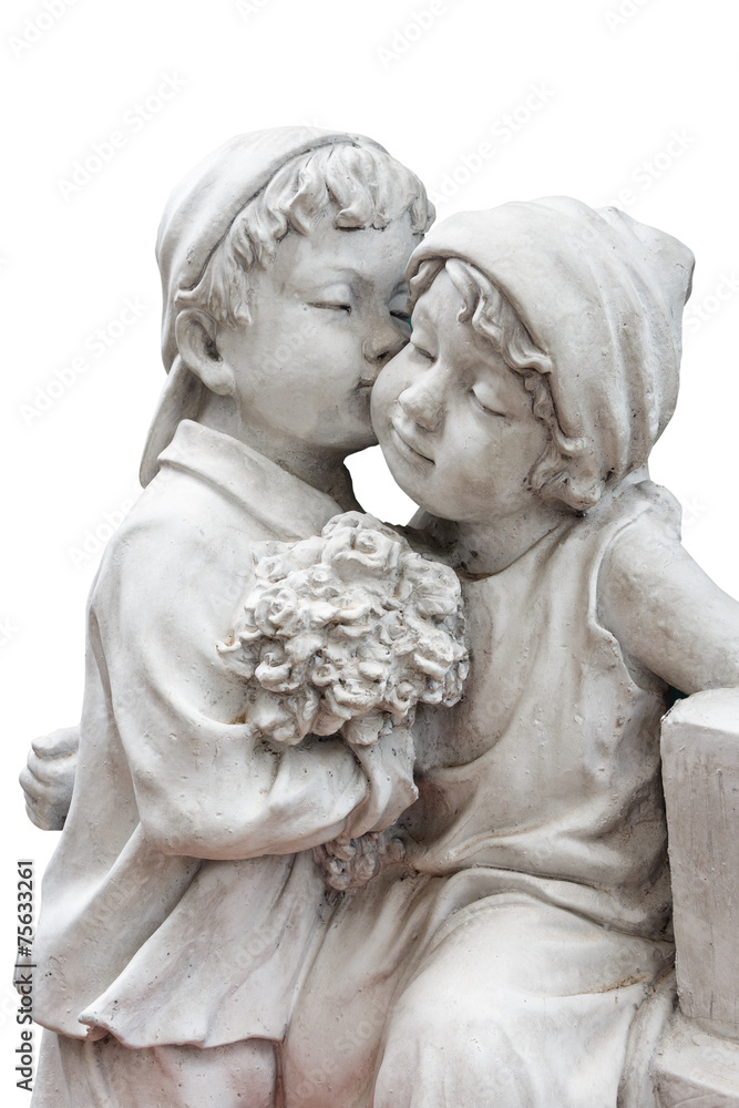 statue of boy hold flower and kiss the girl ( puppy love )