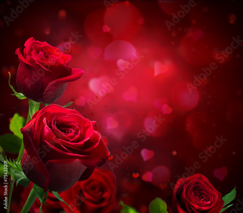 valentine background with hearts and red roses