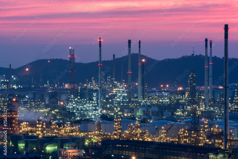 Oil refinery power station at twilight