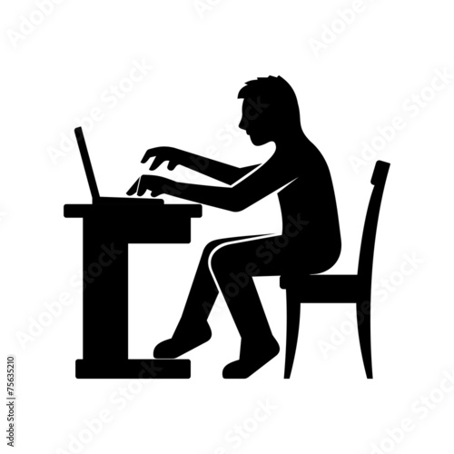Programmer Silhouette Working on His Computer. Vector