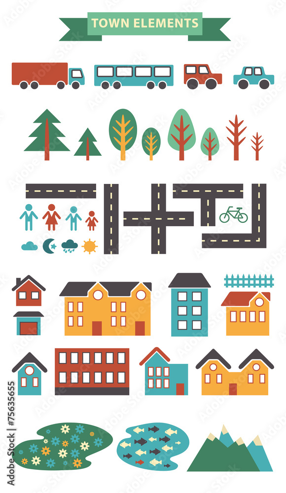 Town infographic elements. Vector city elements Town infographic elements. Vector city elements