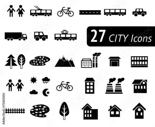 Different monochromatic flat city elements 