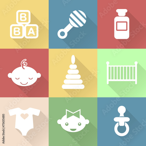 Monochromatic flat baby icons with shades. Vector infographic