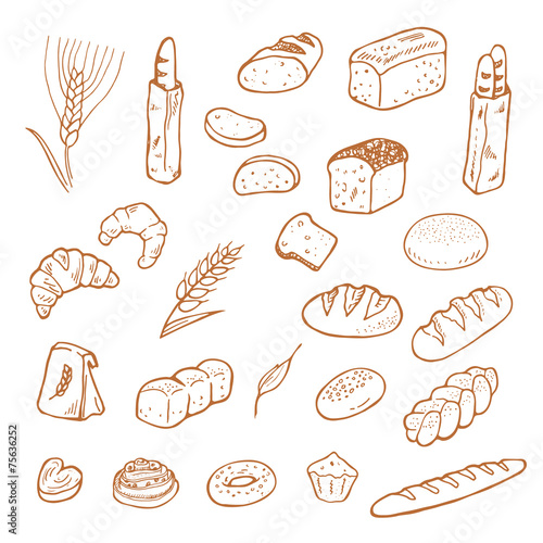 Hand drawn bread on white background.