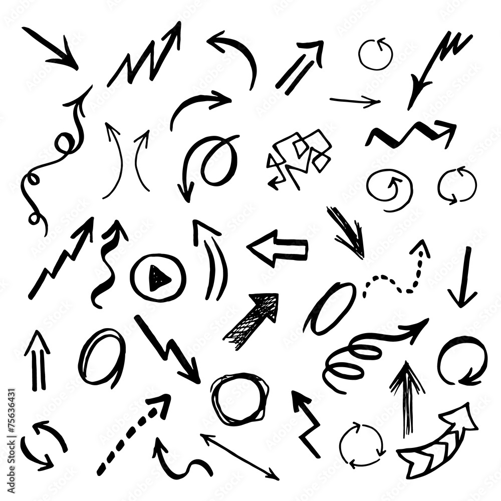 Hand drawn vector arrows set. Hand drawn vector arrows set.