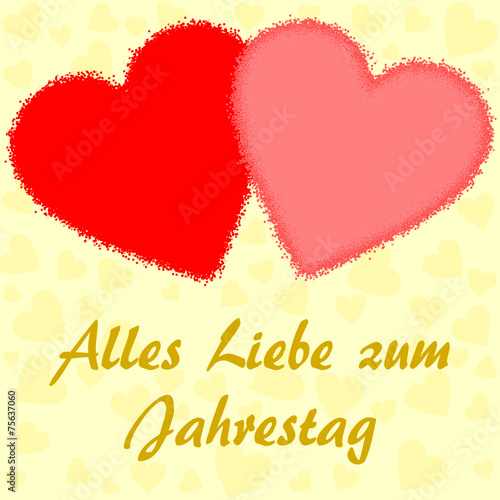 Zwei große Herzen und Glückwünsche zum Jahrestag auf deutsch