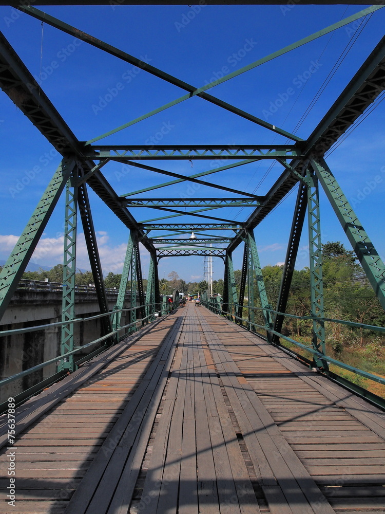 Narrow long bridge with symmetrical metal structure Narrow long bridge with symmetrical metal structure