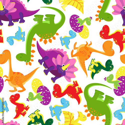 Seamless background pattern of baby dinosaurs