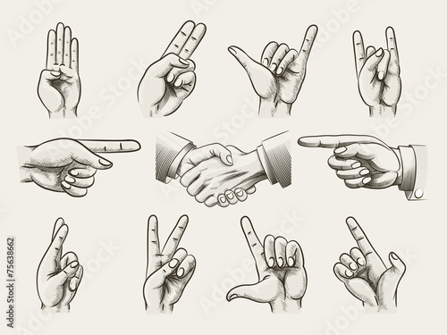 Set of vintage style hand gestures