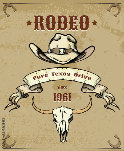 Rodeo Themed Graphic with Cowboy Hat and Skull