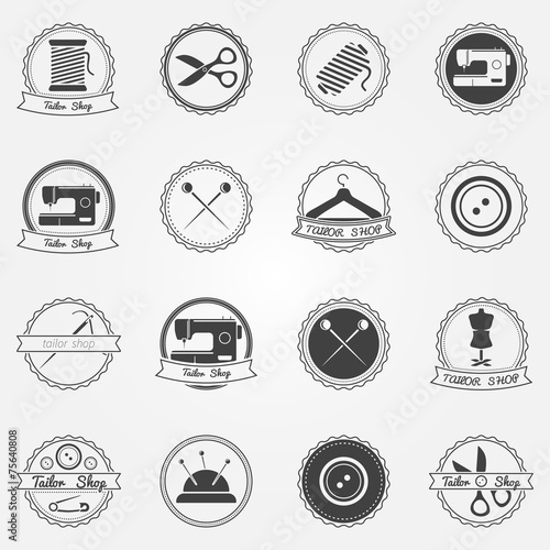 Tailor shop vector elements and badges