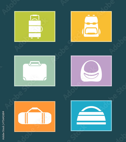 set colorful icons with bags