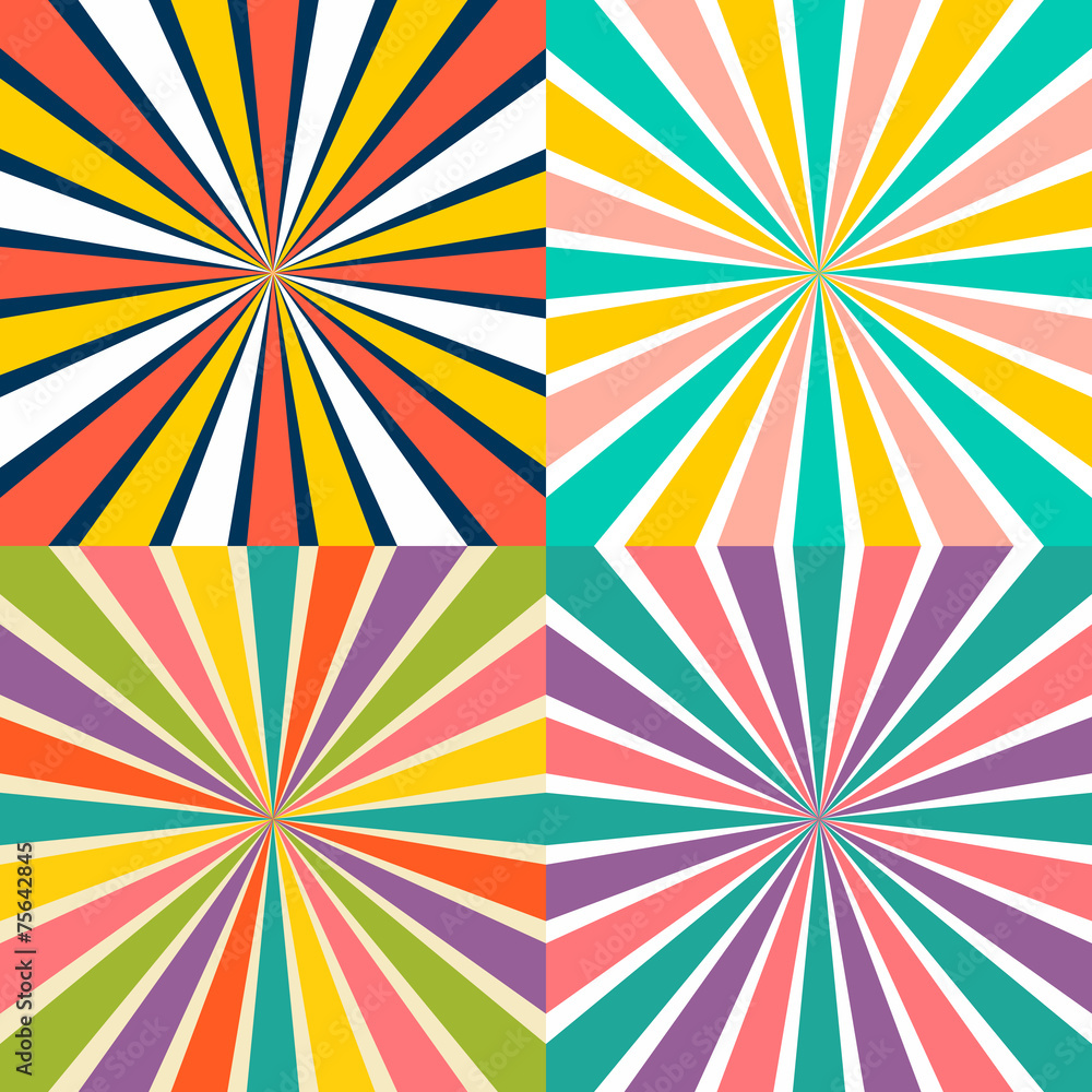 Set of burst vector background in retro style.