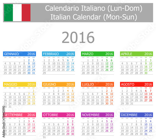 2016 Italian Type-1 Calendar Mon-Sun
