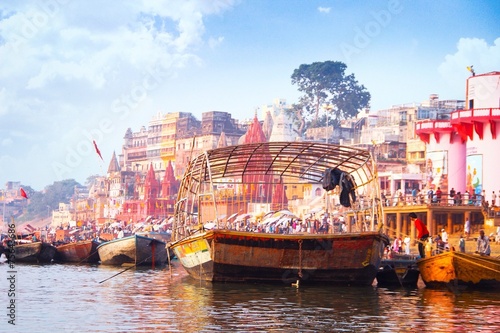Ghat at Ganga river, Varanasi, India photo