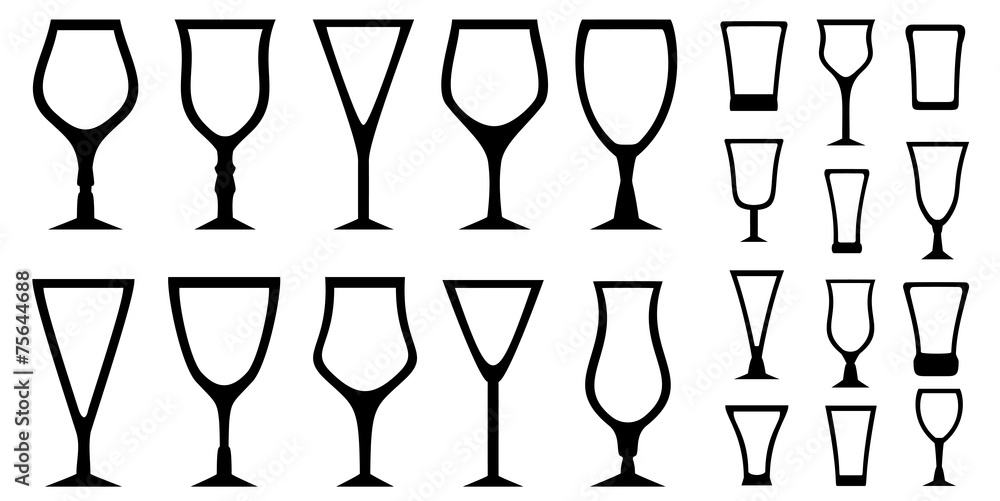 set isolated alcohol glass icons