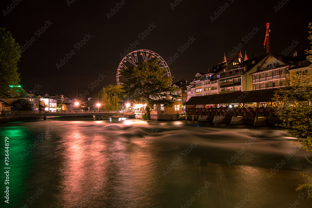 Fototapeta premium Thun at night, Switzerland