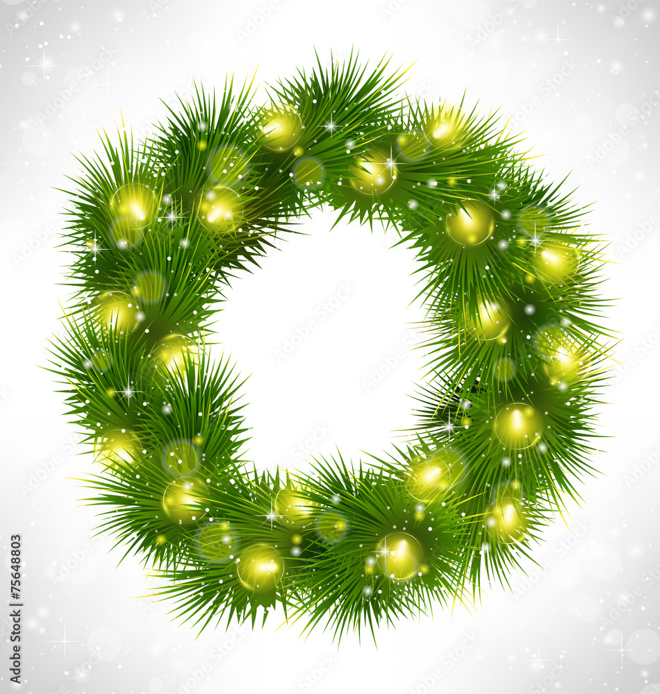 Christmas wreath with yellow glassy led Christmas lights garland