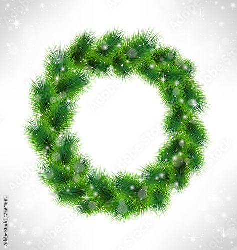 Christmas wreath like frame in snowfall on grayscale background