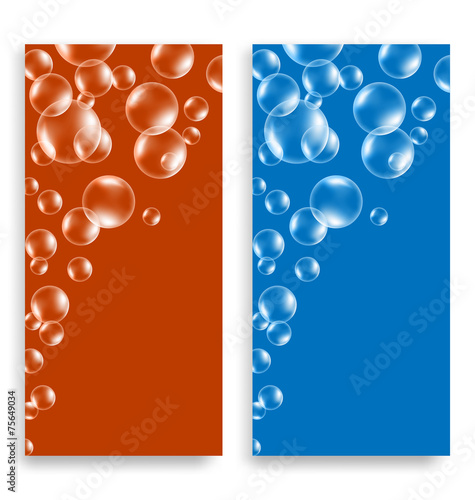 Two bright multicolored leaflets with soap bubbles and space for