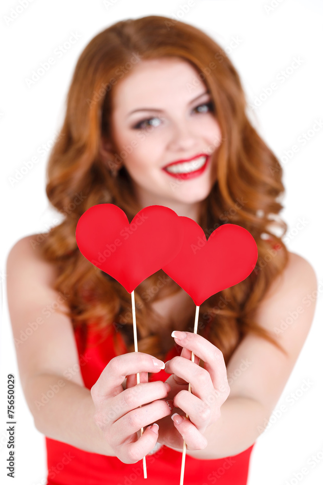 Beautiful girl in a Valentine's Day with a heart on a stick. Beautiful girl in a Valentine's Day with a heart on a stick.
