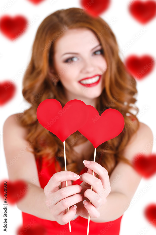 Beautiful girl in a Valentine's Day with a heart on a stick. Beautiful girl in a Valentine's Day with a heart on a stick.