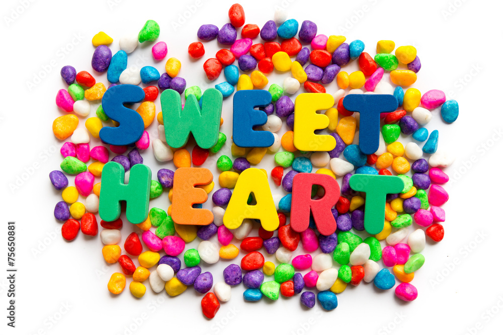 sweet heart word in colorful stone