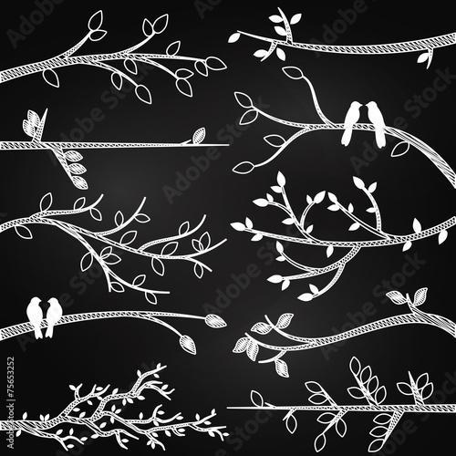 Chalkboard Style Tree Branch Silhouette Vectors