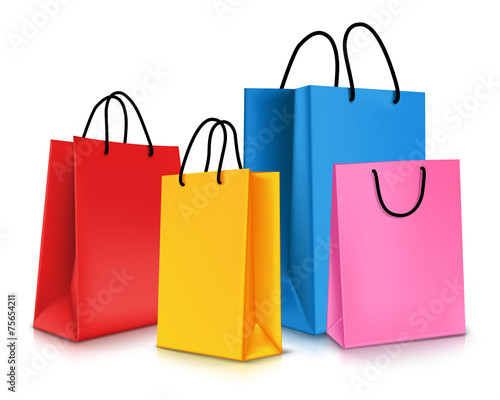 Set of Colorful Empty Shopping Bags Isolated