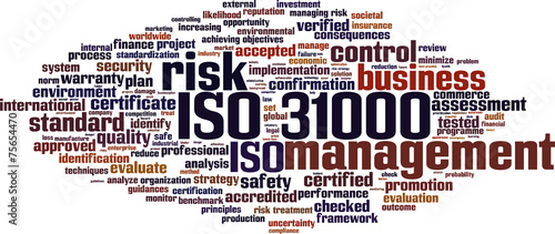 ISO 31000 word cloud concept. Vector illustration