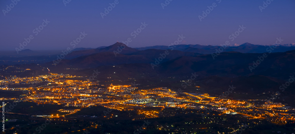 Dusk and lights in the city of Irun, from Jaizkibel, Gipuzkoa