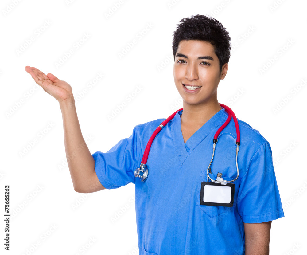 Doctor with open hand palm Doctor with open hand palm