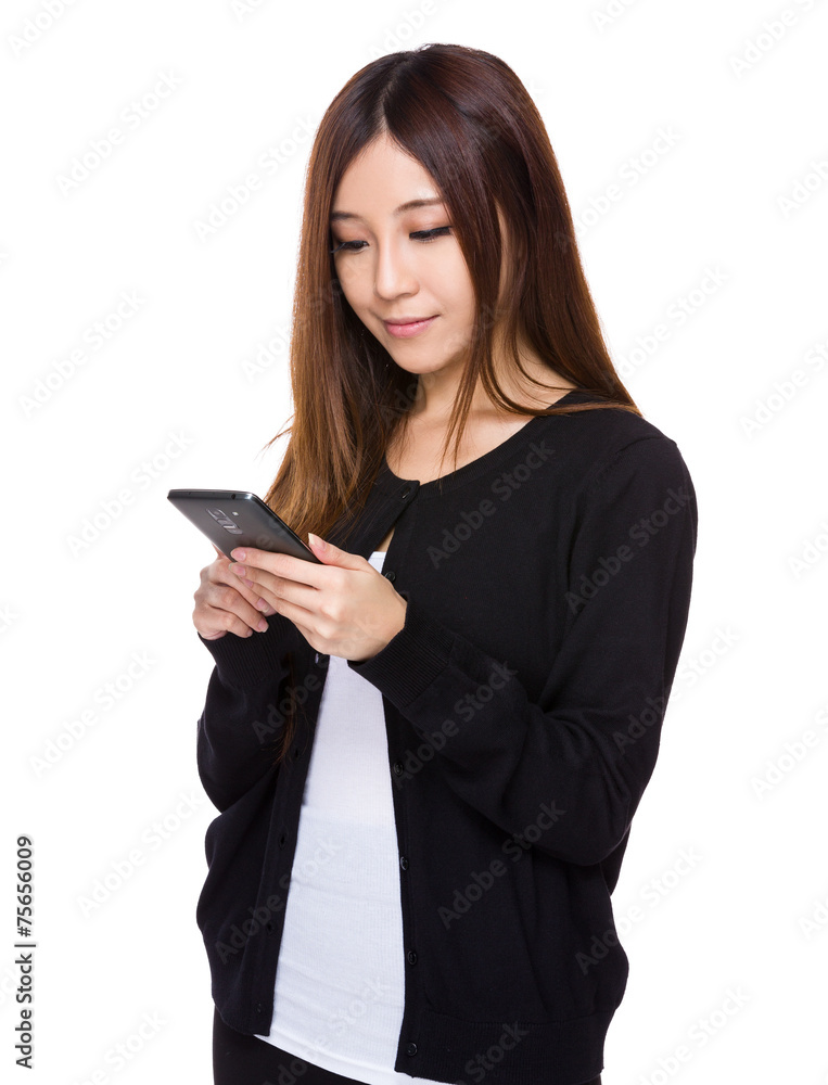 Woman look at cellphone Woman look at cellphone