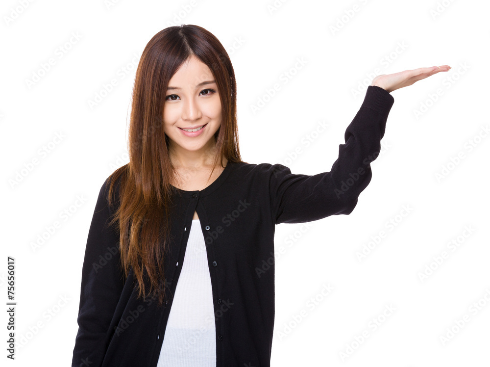 Asian woman with open hand palm Asian woman with open hand palm