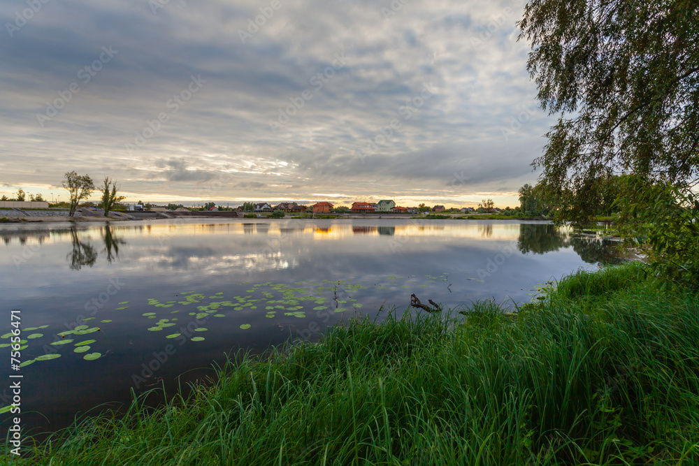 Fototapeta premium Clouds reflecting in the lake, Ukraine.