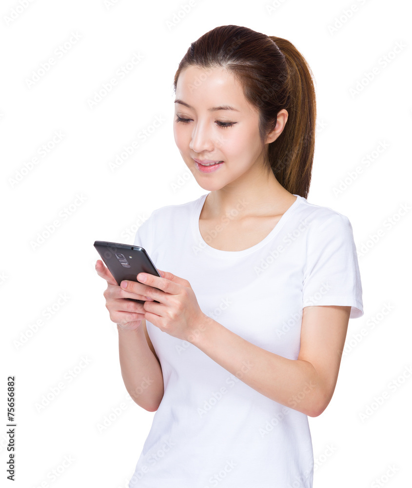 Woman read the message on cellphone Woman read the message on cellphone