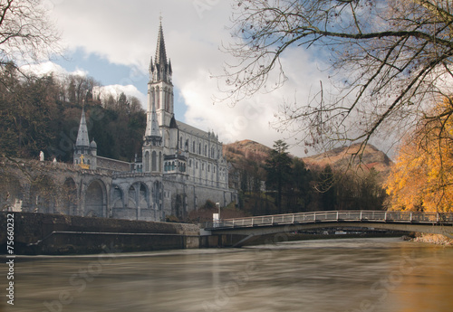 Sanctuaries of Lourdes from Gave de Pau River
