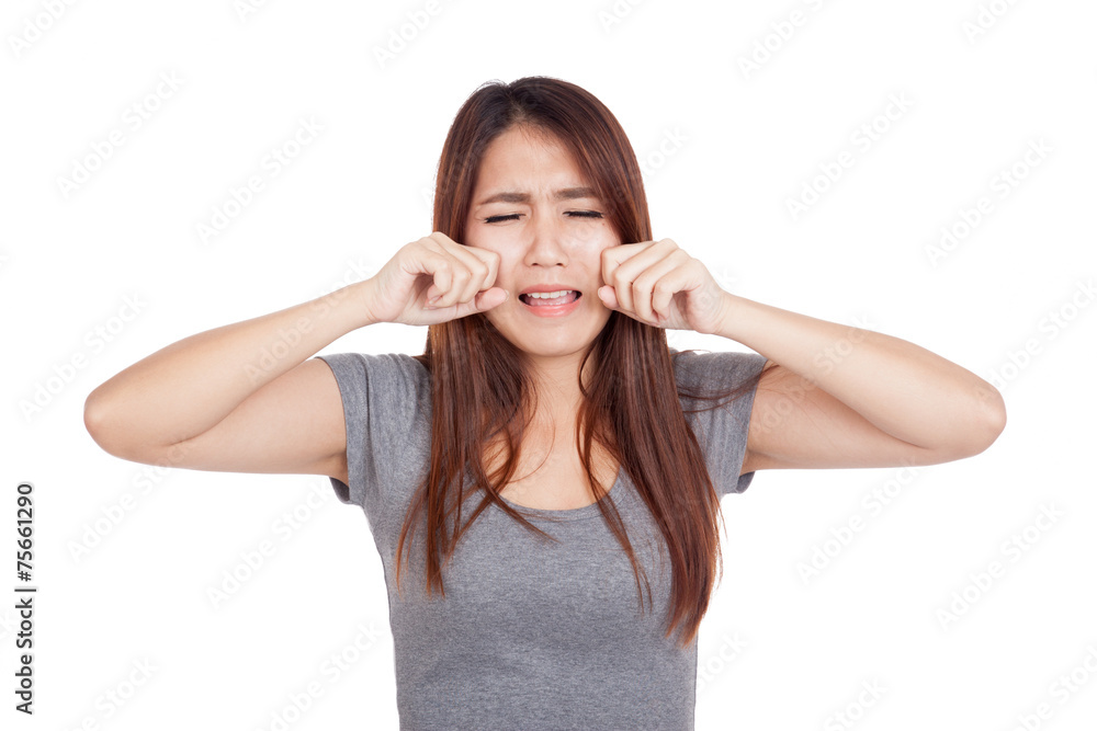 Fototapeta premium Sad Young Asian woman crying
