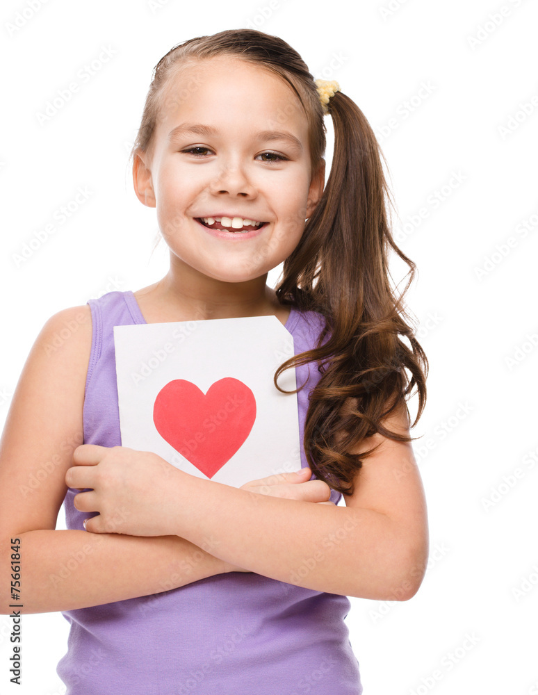 Happiness - smiling girl with red heart Happiness - smiling girl with red heart