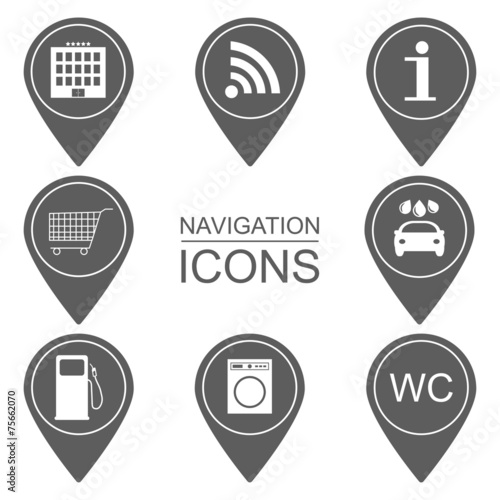 Set of navigation icons. Silhouette. Scope of services. vector